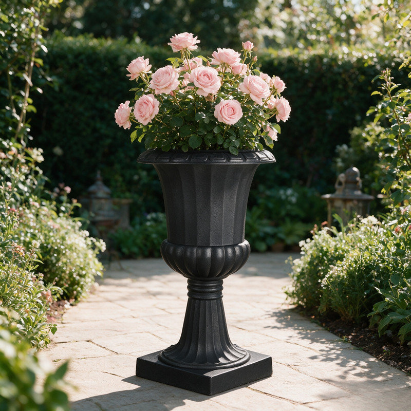 Ensemble de 2 pots à fleurs classiques en plastique sur pied avec urnes en plastique résistant à la corrosion avec drainage