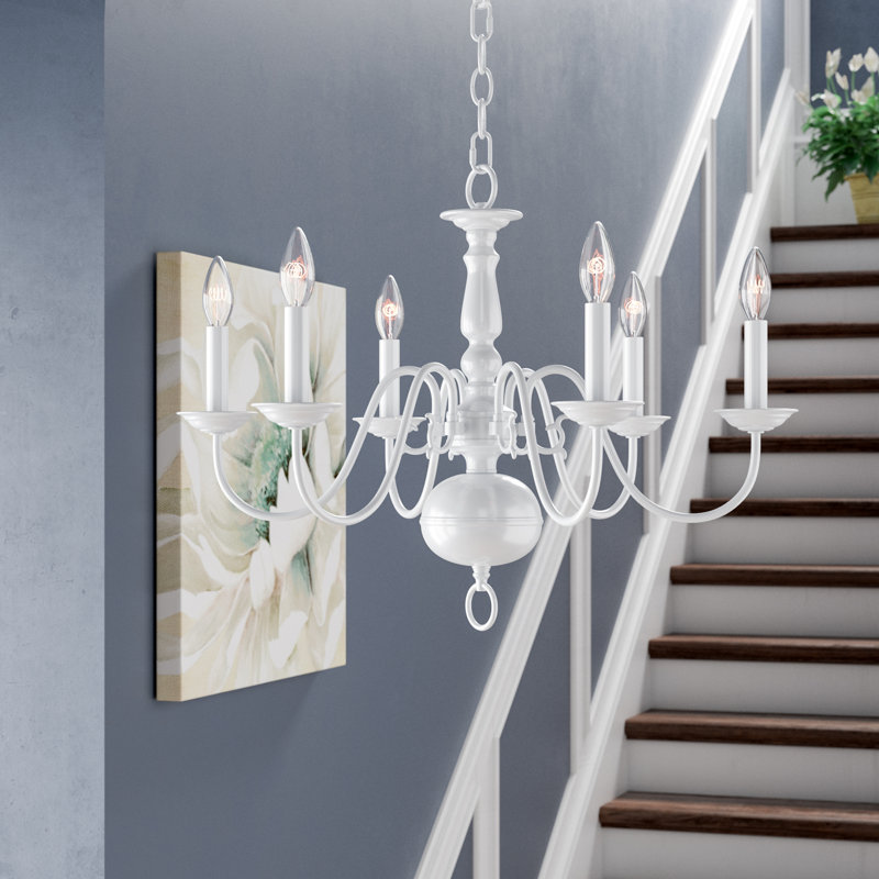Lustre classique à 6 lumières de style bougie Benedetto, blanc, 6