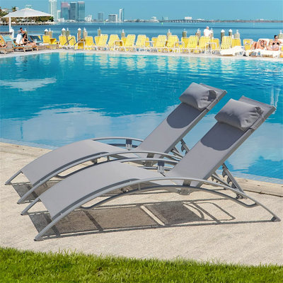 Outdoor Chaise Lounge Set Of 2 Patio Recliner Chairs With Adjustable Backrest And Removable Pillow For Indoor&Outdoor Beach Pool Sunbathing Lawn (Gray, 2 Lounge  Chairs)