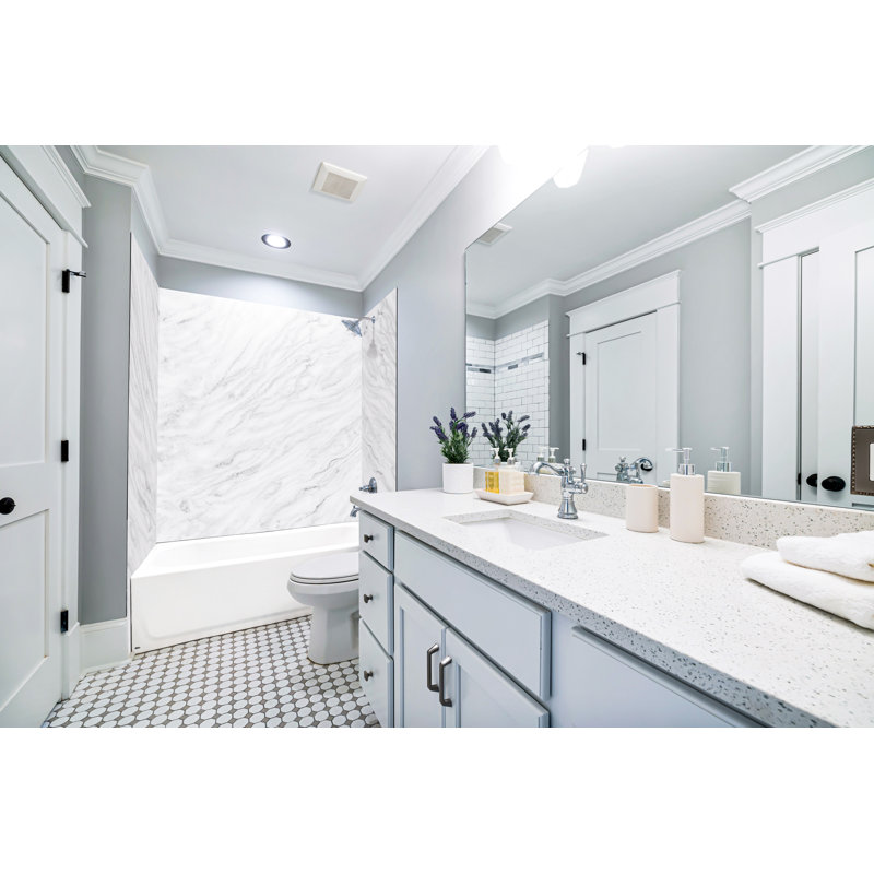 Polymarm 48" W 80" H 48" D Two Wall Composite Shower Wall Panel Surround, Carrara