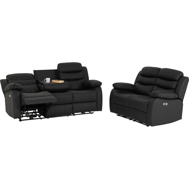 5 Seater Faux Leather Electric Reclining Sofa, Black