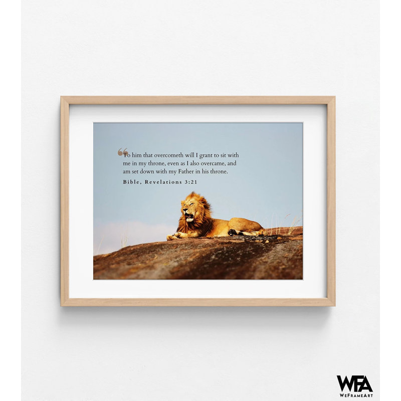 Verset de la Bible, citation Révélation 3: 21, très grand lion, reproduction encadrée, safari sauvage, reproduction d'art, impression de grand lion