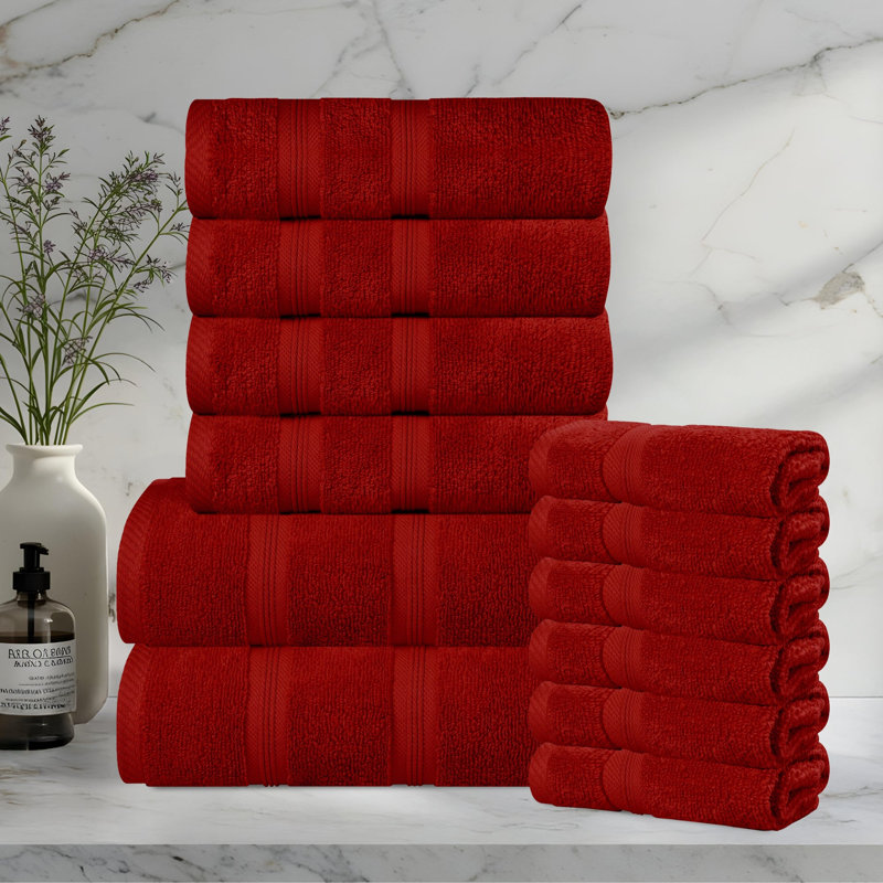 Smart Quick-Dry Zero Twist Cotton 12-Piece Towel Set, Crimson