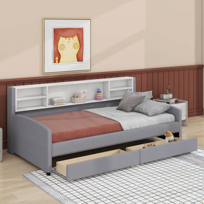 Lit plateforme simple tapissier avec tiroirs