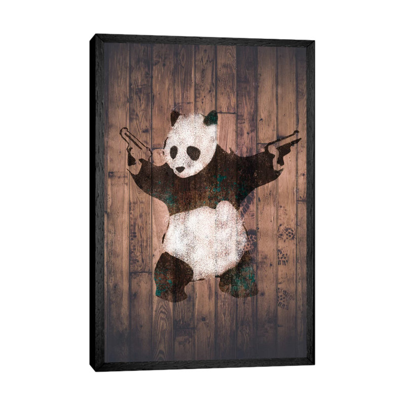 Panda With Guns - Print on Canvas, 101.6 cm H x 66.04 cm W, Black Floater Framed