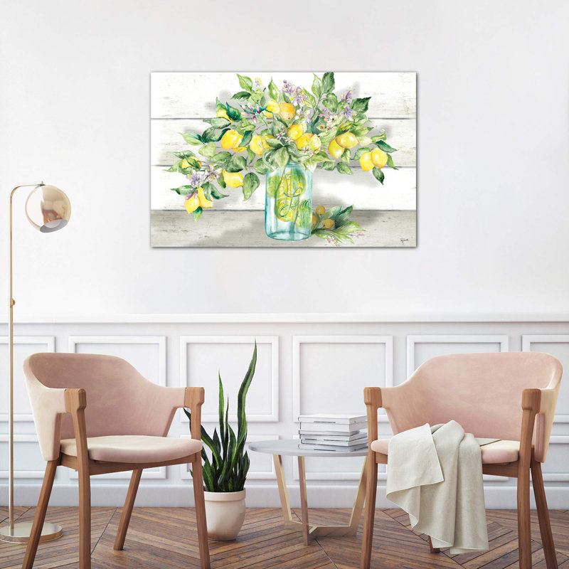 Lemons In Mason Jar Landscape - Wrapped Canvas Painting, 101.6 cm H x 66.04 cm W x 3.175 cm D