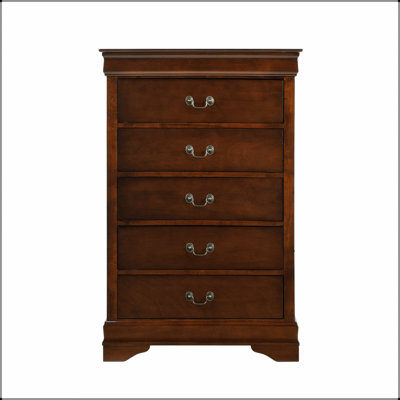 Commode 5 tiroirs à finition blanche de style traditionnel avec poignées en laiton antique pour un rangement élégant
