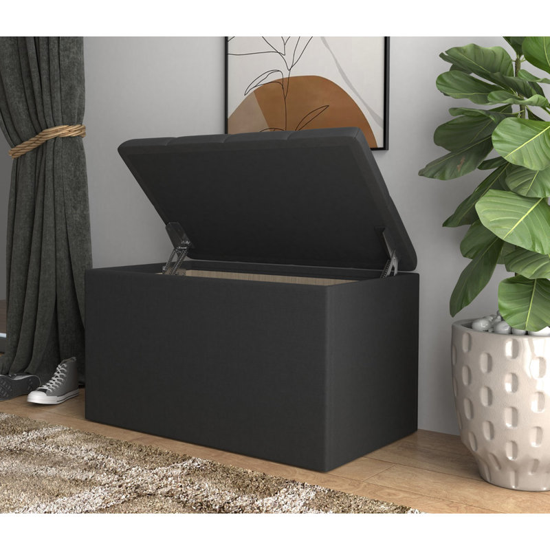Velvet Upholstered Storage Bench, H46.99 x W76.2 x D46.99cm, Black Velvet
