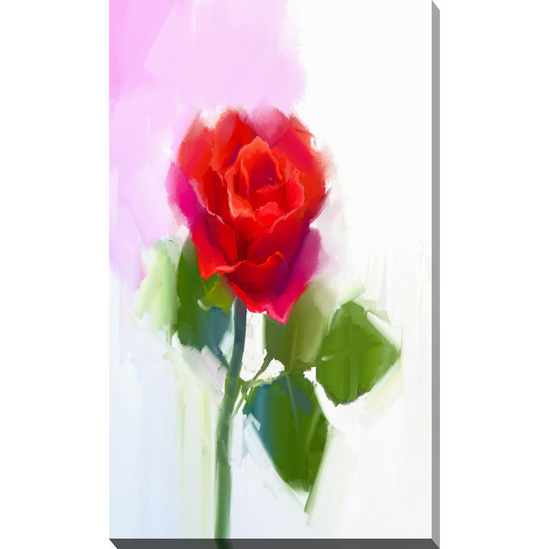 Rose paint-impression sur toile tendue, H 40 po x l 24 po x P 1 po