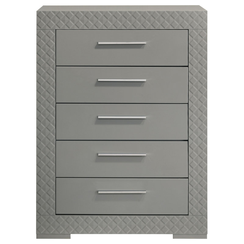 Commode de chambre à coucher à 5 tiroirs gris Rodrigue, Gris