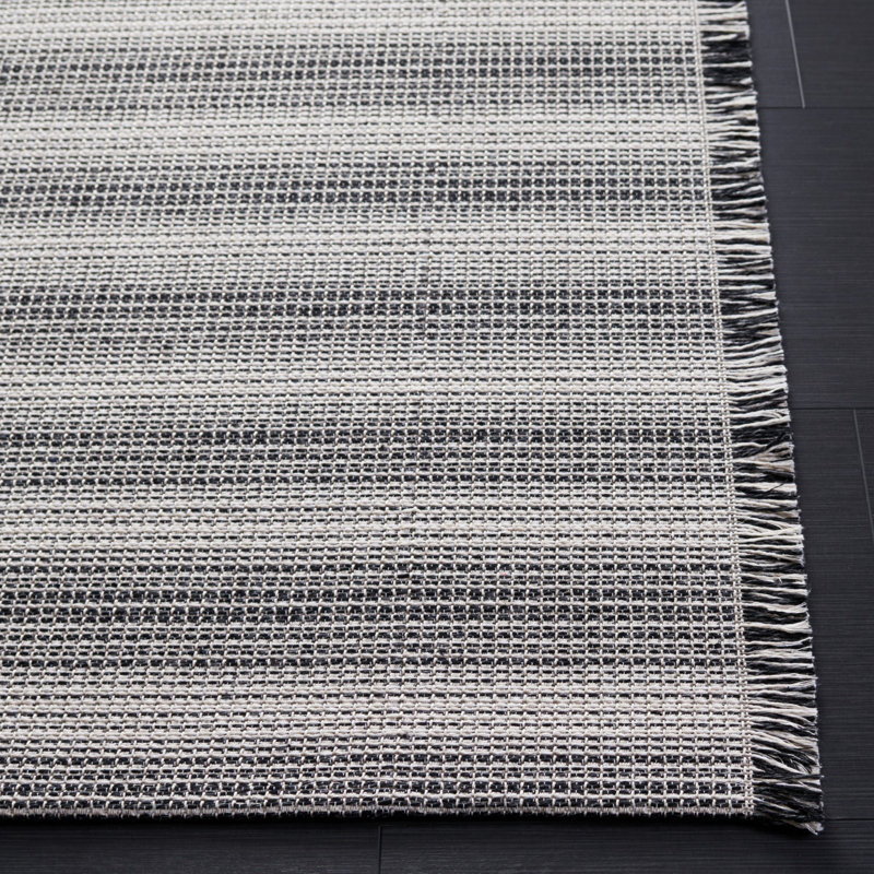 Ivory and Black Flat Woven 4' x 6' Synthetic Area Rug