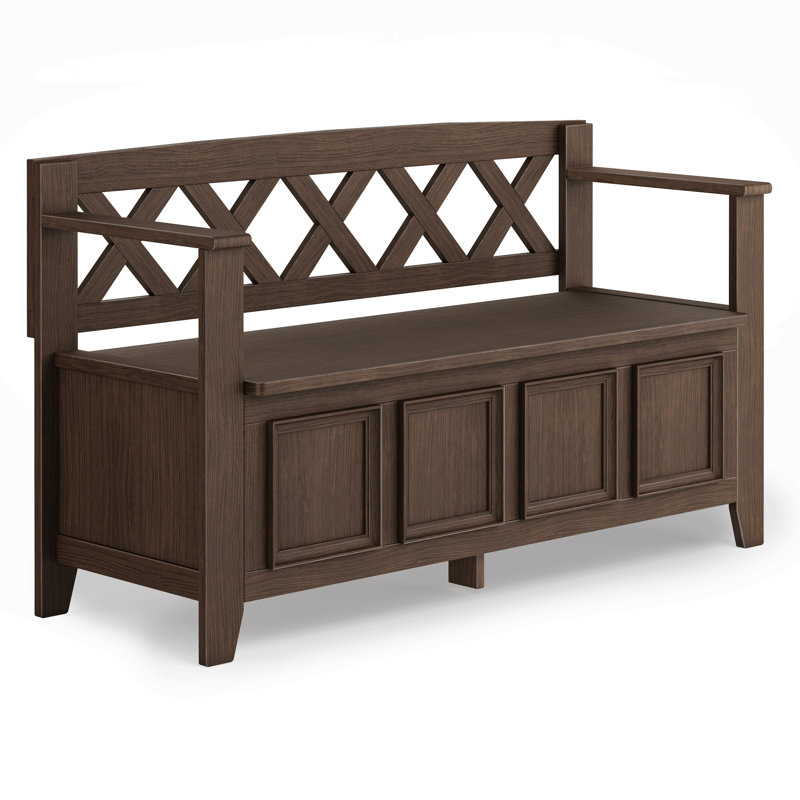 Banc de rangement en bois massif pour hall d'entrée, Marron foncé