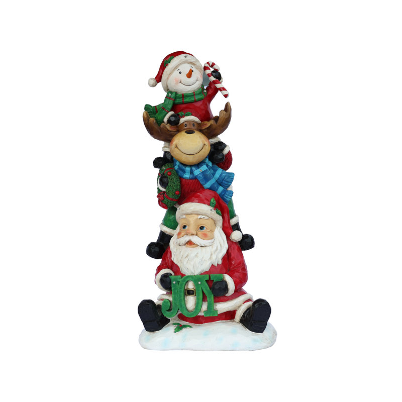Stacking Snowman Elk Santa Christmas Resin Statue with LED Lights