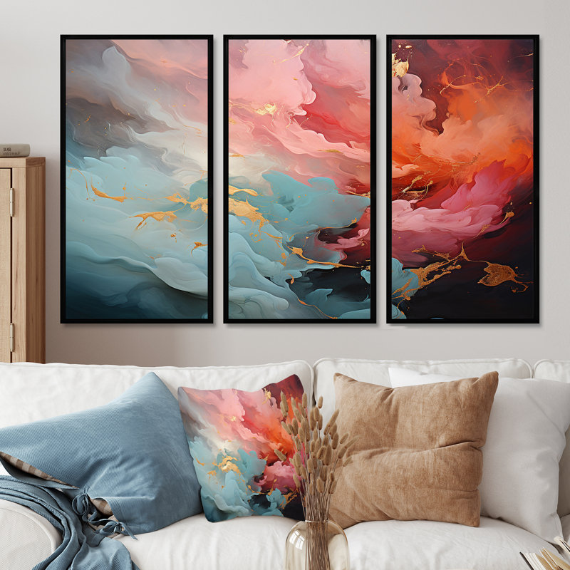 Crislyn - ensemble d'art mural abstrait, H 28 po x l 36 po x P 1 po, Cadre flottant noir