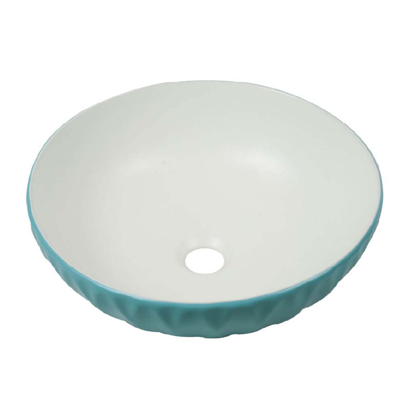 16" Round Ceramic Vessel Bathroom Sink – Modern Textured Bowl Design in Mist Blue, Blue