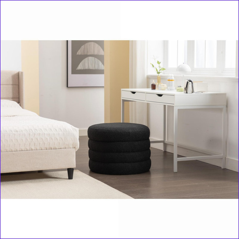 Ottoman with Storage &amp; Reversible Cover – 24.41” Width Wooden Shelving Bedroom Bench Footstool | Black | Boucle