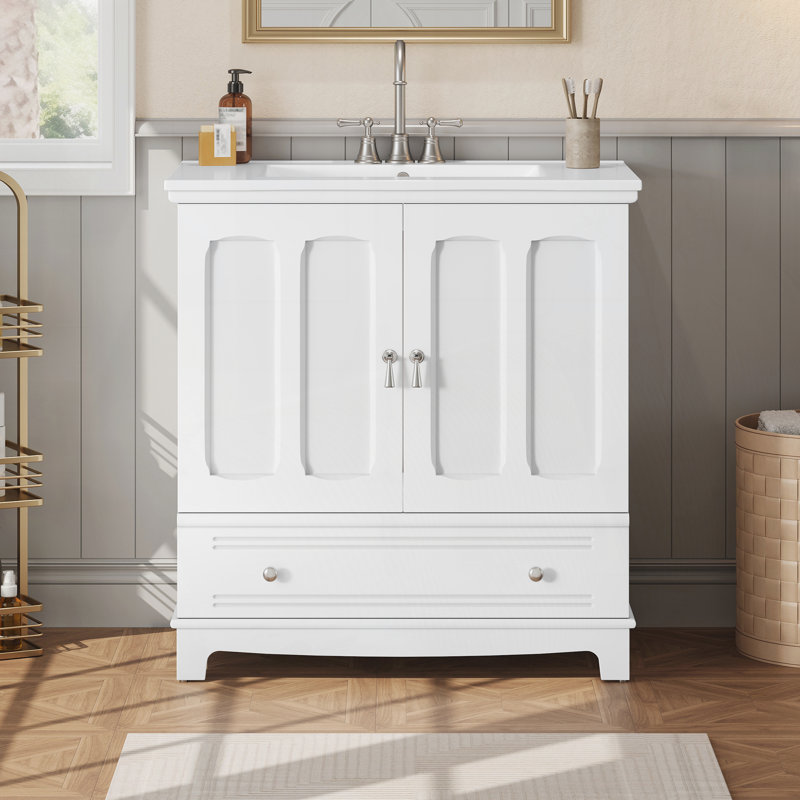 Meuble-lavabo 30 po avec lavabo en céramique, Blanc