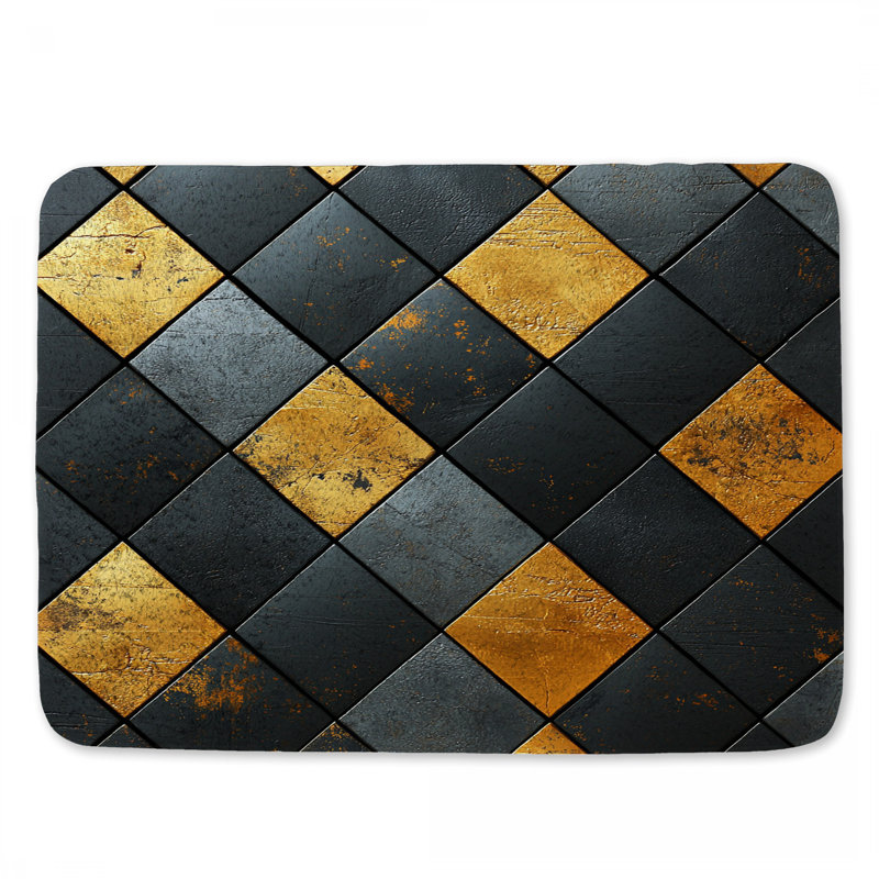 Tapis de bain métallique carré abstrait Steampunk, L 34 po x l 21 po