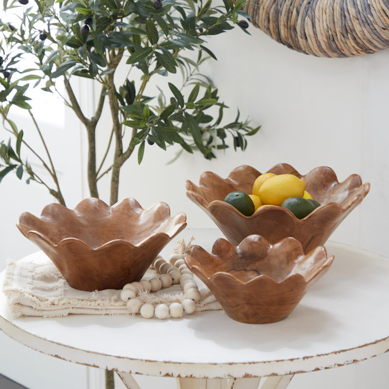 Ensemble de bols décoratifs abstraits en bois massif 3 pièces Eirene