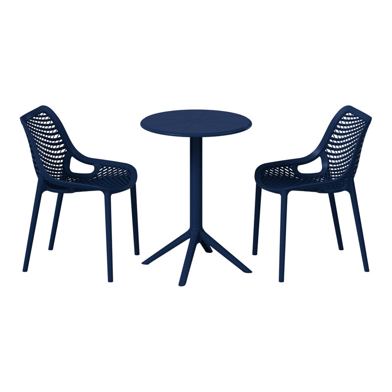 2-Person Outdoor Round Dining Set, Navy Blue