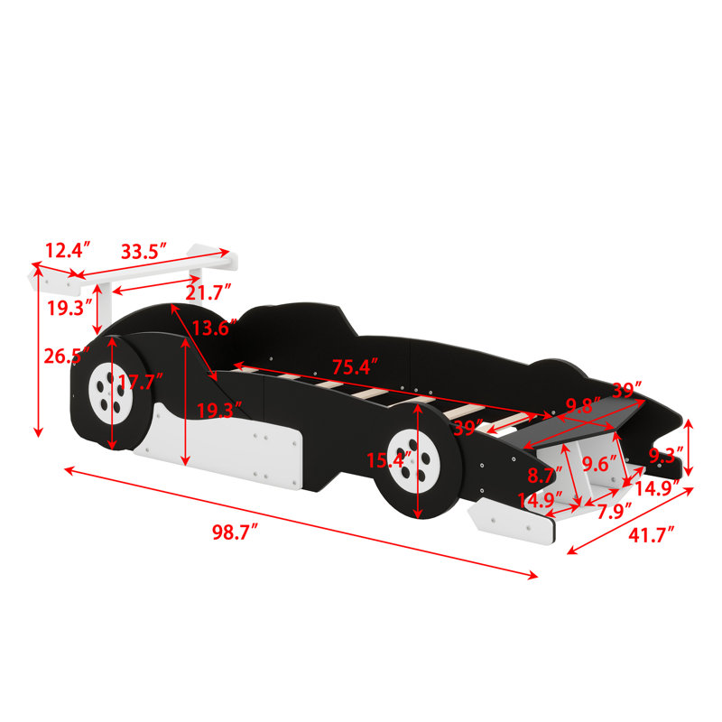 Lit plateforme avec roulettes Race, Noir