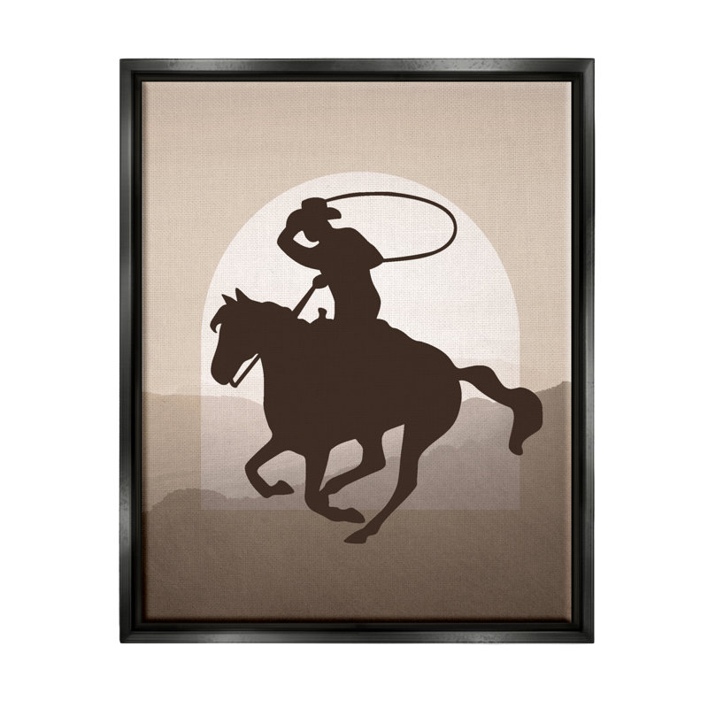 Cowboy avec lasso par Karen Smith, H 21 po x l 17 po x P 1,7 po, Cadre flottant noir de jais