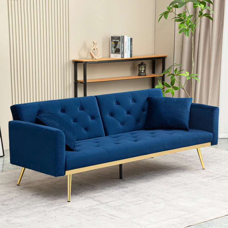 Canapé-lit futon convertible Tervon, Blue Velvet