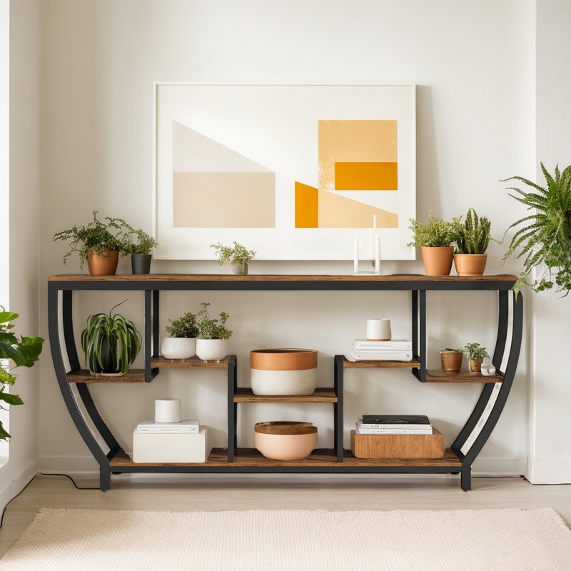 Console industrielle 70,9 "avec tablettes de rangement, canapé d'entrée long pour le couloir, Brun et noir, Brun