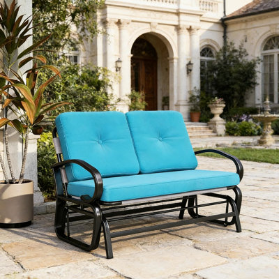 Banc coulissant bleu à 2 places avec tissu en maille respirante, design et, pour la détente en plein air, l 47,25 "x P 29,5" H 32,25 "personne Mesh, grands rassemblements confortables, capacité de 396 livres