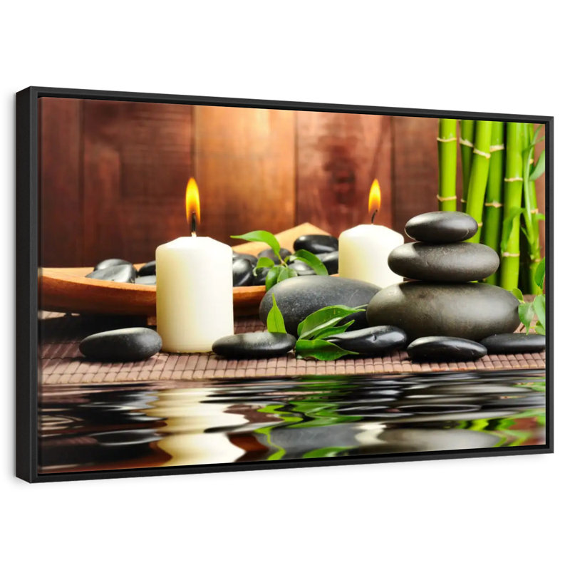 Spa zen en bambou, 25 po x 17 po, Cadre flottant noir