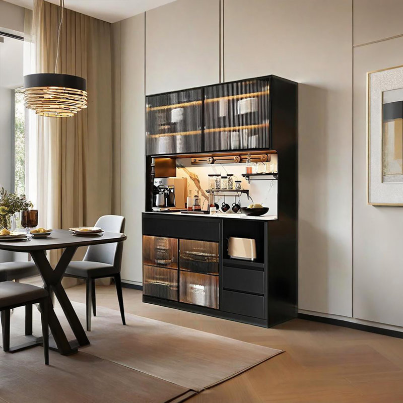Buffet noir 55,12 po Modern Light Luxury, 84.65" H x 55.12" W