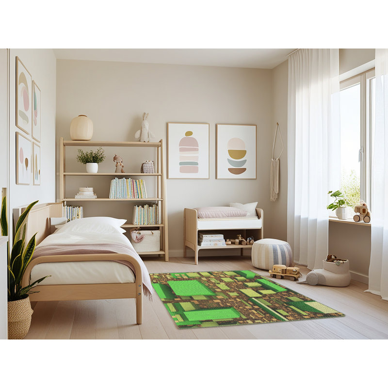 Tapis vert/brun à motifs, Rectangle 3 pi x 5 pi