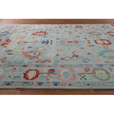 Tapis de salon bleu clair Oushak 9 x 12