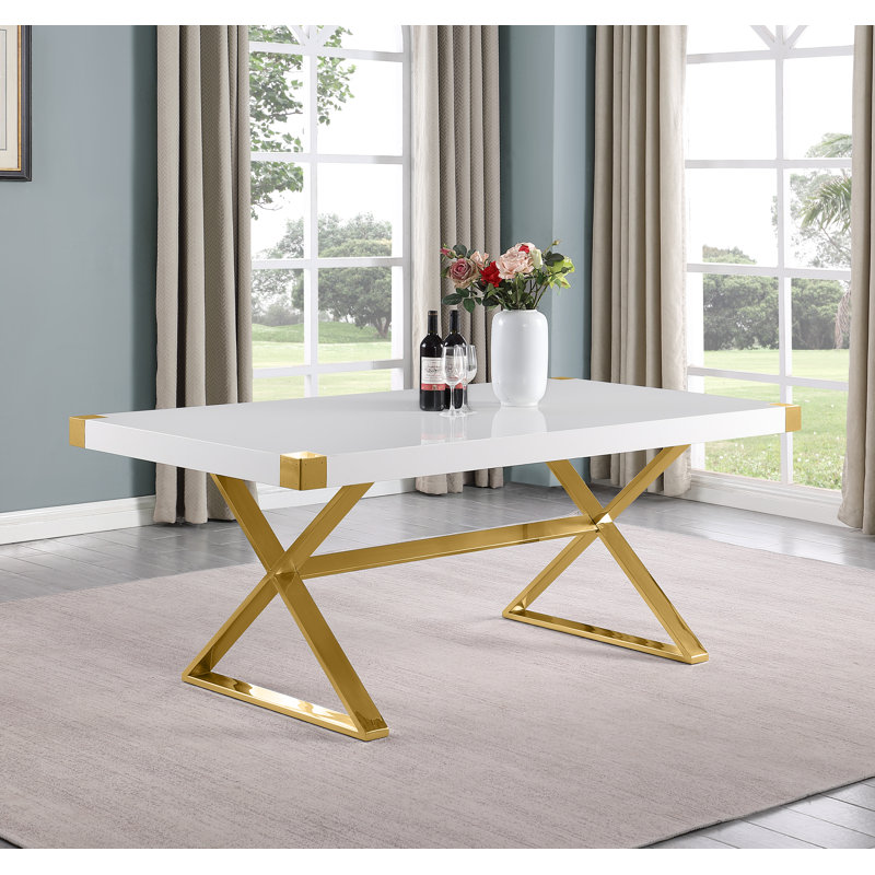 Hitansh Double Pedestal Dining Set, 7, Navy/Gold, Gold