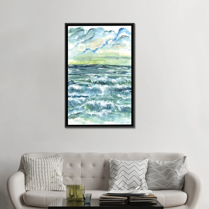 « ondulations seascape », impression sur toile, H 48 po x l 32 po x P 1,5 po, Toile avec cadre noir, Pas de tapis
