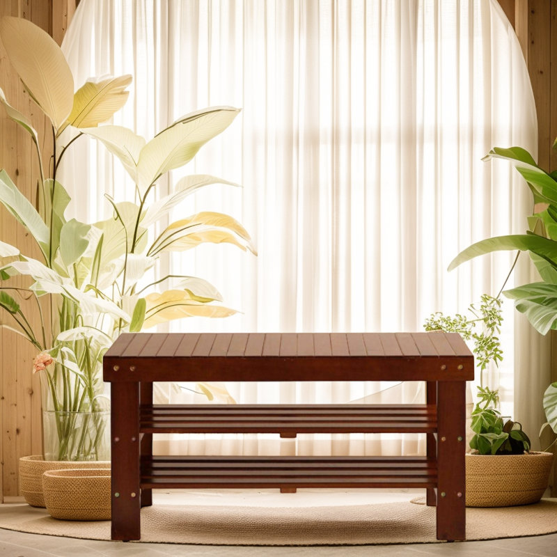 Pina Quality Solid Wood Shoe Bench, Cherry