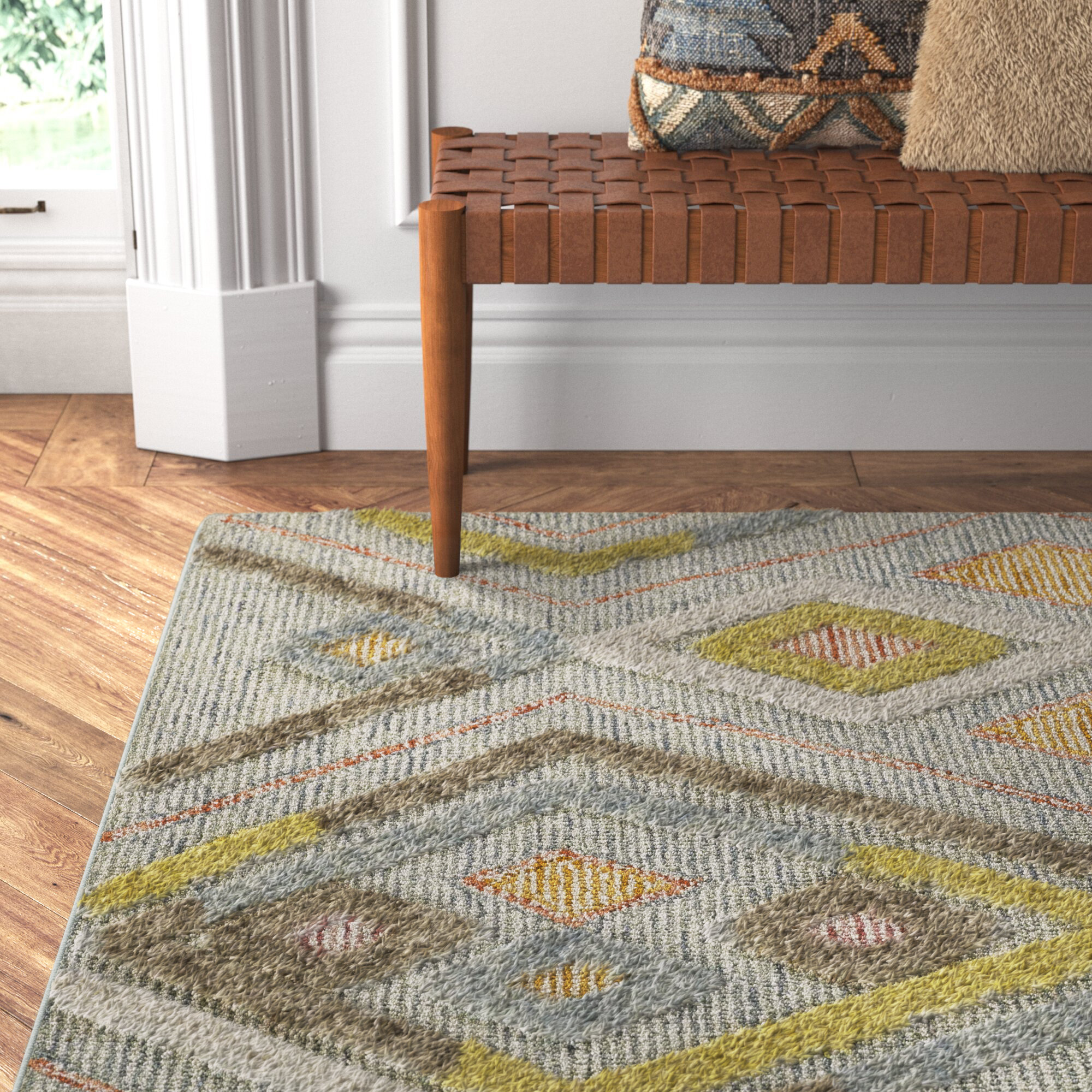 Chopin Hand Tufted Wool Gray/Yellow/Brown Rug, Rectangle 4' x 6'