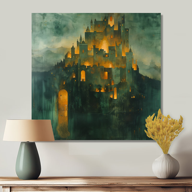 Art mural vert vert et jaune de la Forteresse majestueuse I, Toile tendue, H 30 po x l 30 po x P 1 po