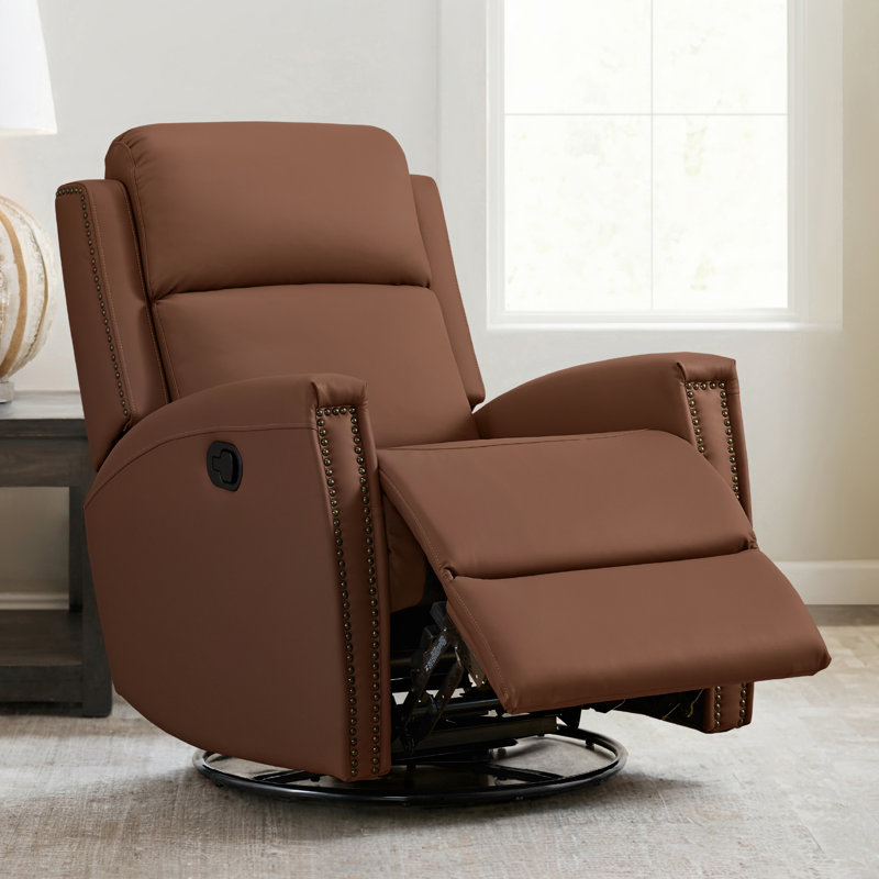Fauteuil inclinable et oscillant pivotant manuel Shamelia, Similicuir brun