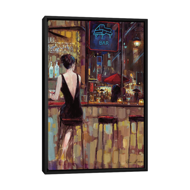 Piano Bar par Ruane Manning - reproduction d'art, H 60 po x l 40 po, Reproduction avec cadre flottant, Noir