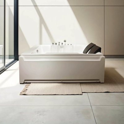 Tub,73" X 48" Jetted Bathtub For 2 Person, Hydro Massage & Chromatherapy,Ul Certified,Upc Certified,3 Sided Apron,Acrylic ,110 Gallons,Left Drain