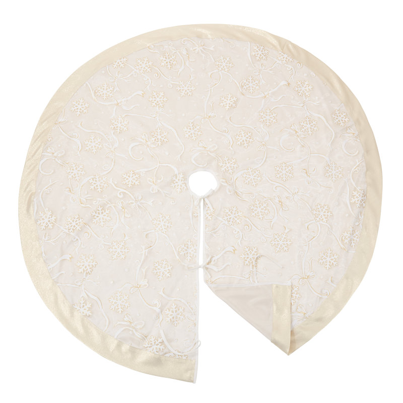Gold and White Snowflake Ribbon Design Tree Skirt, 52" Round