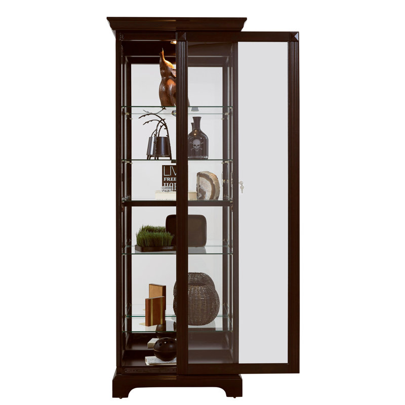 Vitrine verrouillable à portes coulissantes 5 tablettes en cerisier foncé