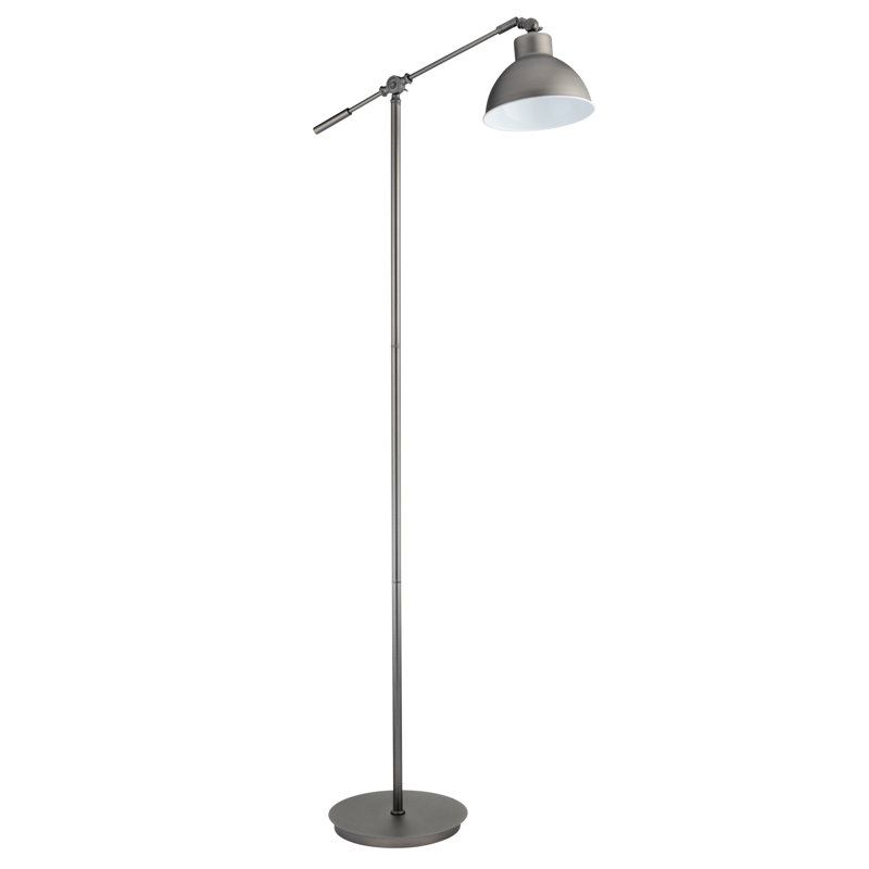Cogswell 163cm Industrial Style Adjustable Reading Floor Lamp, Pewter Grey