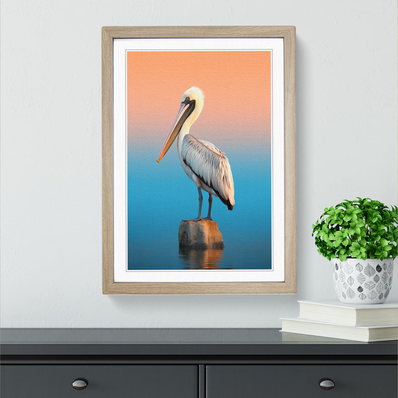 Pelican Minimalism Art - Framed Print, Oak Framed, 34cm H x 25cm W x 2cm D