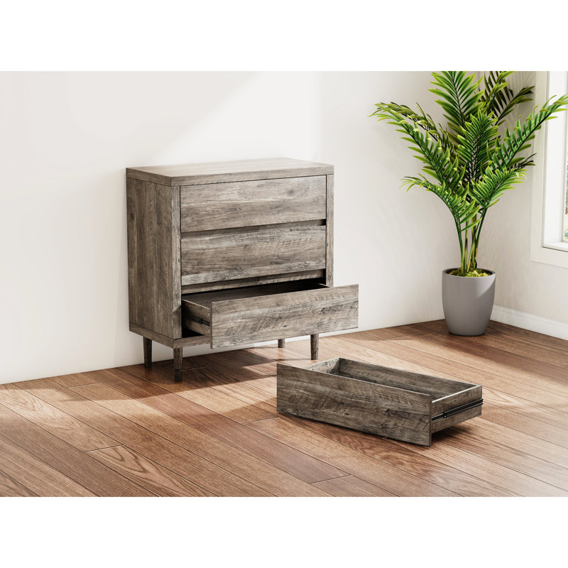 Commode l 31,5 "avec 3 tiroirs en chêne gris - Commode en bois pour la chambre à coucher. Mobilier de salon. Armoire de rangement stable. Commode en chêne. Fonction de bureau à domicile