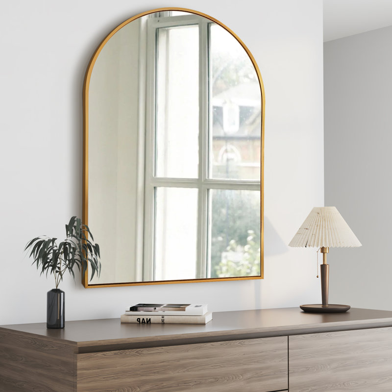 Miroir mural arqué en alliage d'aluminium, miroir de meuble-lavabo en verre HD, miroir décoratif moderne pour chambre à coucher, salon, entrée