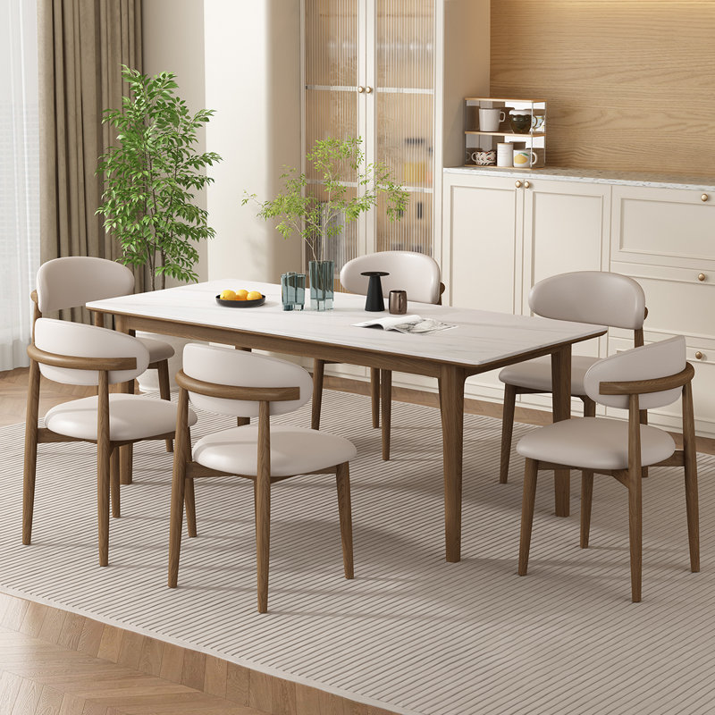 Table de salle à manger rectangulaire pour 4 personnes en pierre frittée blanche, H 29,33 po x L 70,28 po x l 31,42 po