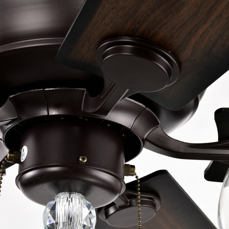 52'' Crystal Shade Ceiling Fan Lamp ,3 Speed ,4 Timing , 5 Reversible Blades Crystal Ceiling Fan ,5PCS*E12  (NO Include Bulb) --  Hand Pull Chain