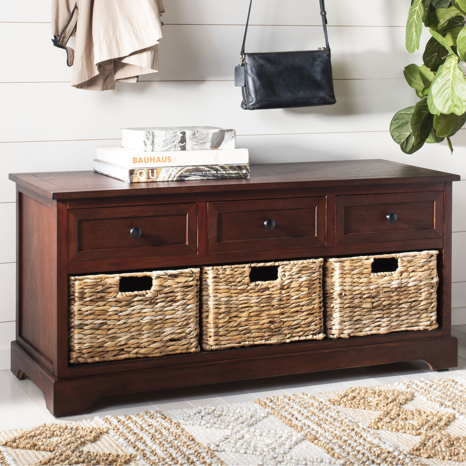 Adayla 42" Entryway Bench, Dark Cherry
